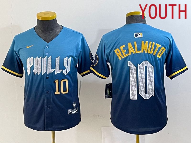 Youth Philadelphia Phillies 10 Realmuto Blue City Edition Nike 2024 MLB Jersey style 2